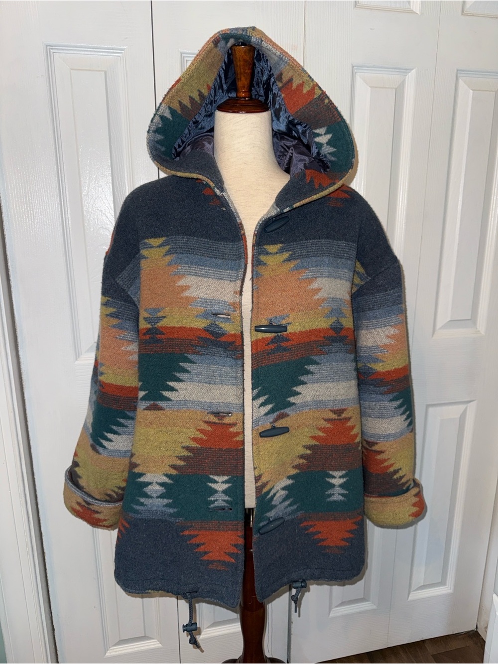 Vintage The Bad Lands Western Southwestern Blanket Coat Jacket Sz L